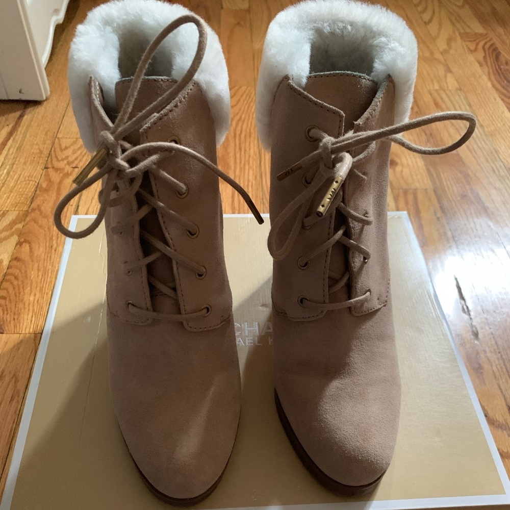 Michael kors wedged fur trim booties